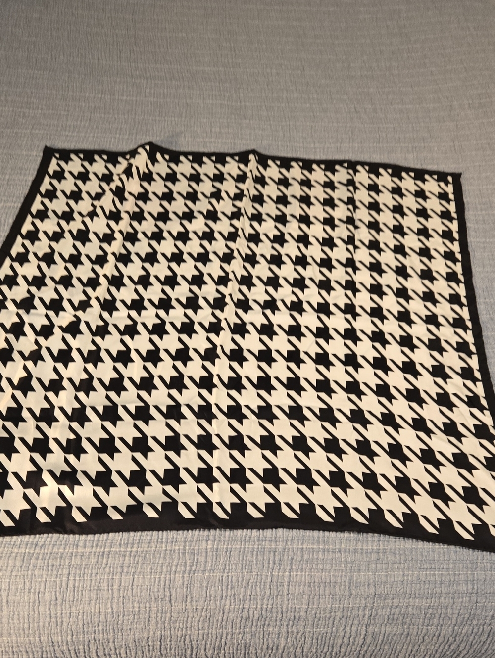 Vintage Black and White Houndstooth Square Silk Scarf